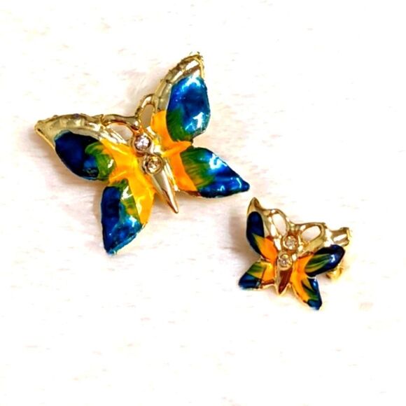 Vintage Enamel & Goldtone Butterfly Brooches - Qty 2 - Picture 3 of 9